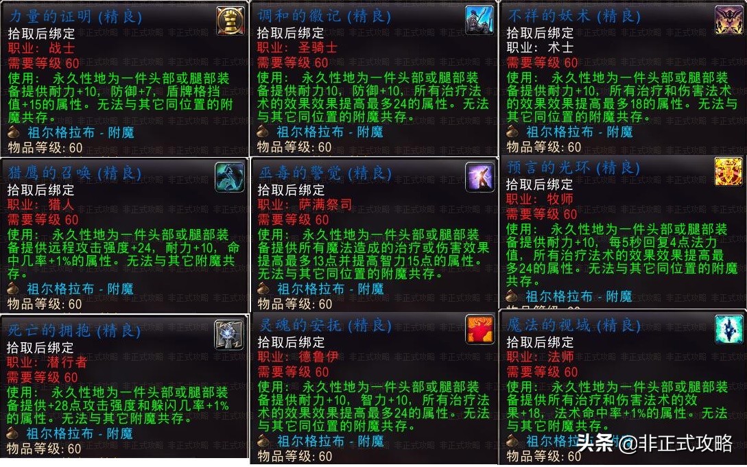 魔獸世界懷舊服：祖爾格拉布的頭/腿與肩部附魔效果和獲取攻略。