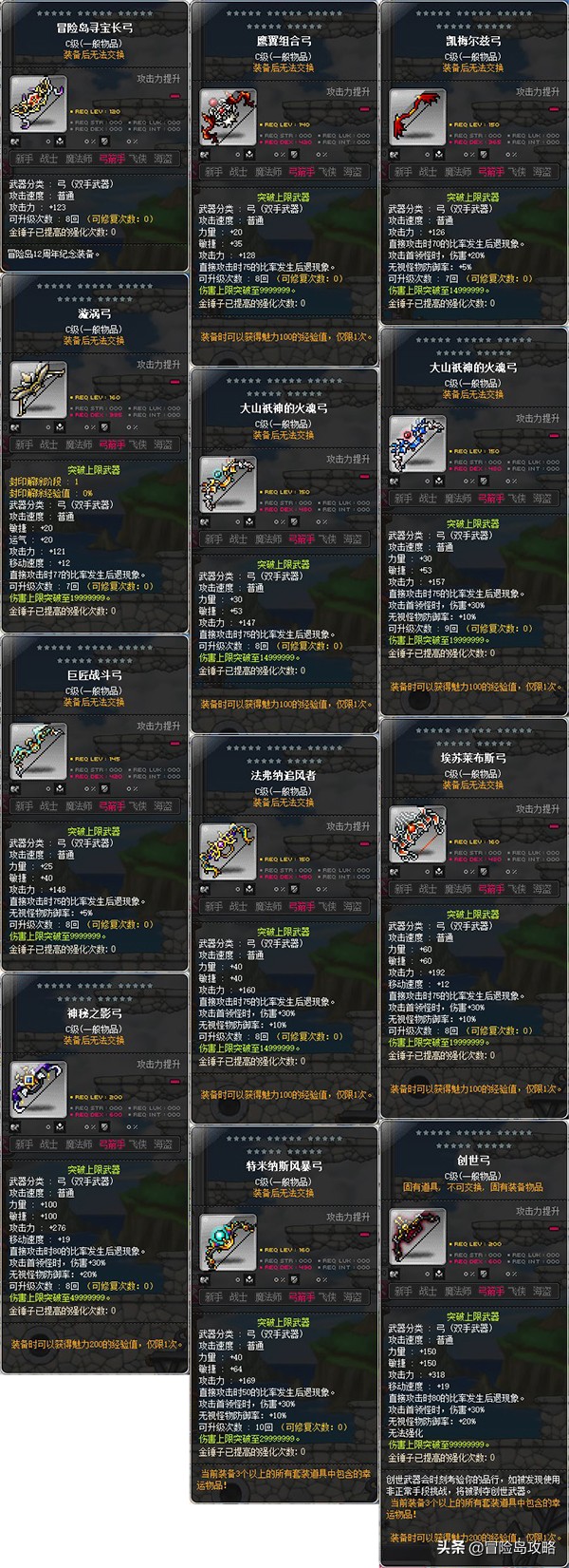 冒險島現階段常用武器大全【弓箭手篇】