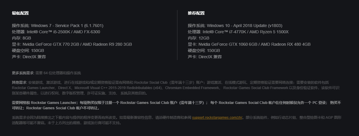 《荒野大鏢客2》PC配置公布 需要150GB硬盤空間