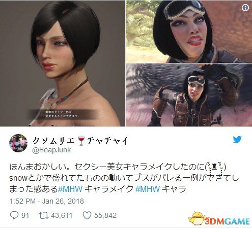 《怪物獵人:世界》捏臉對比 瞬間崩壞慘不忍睹