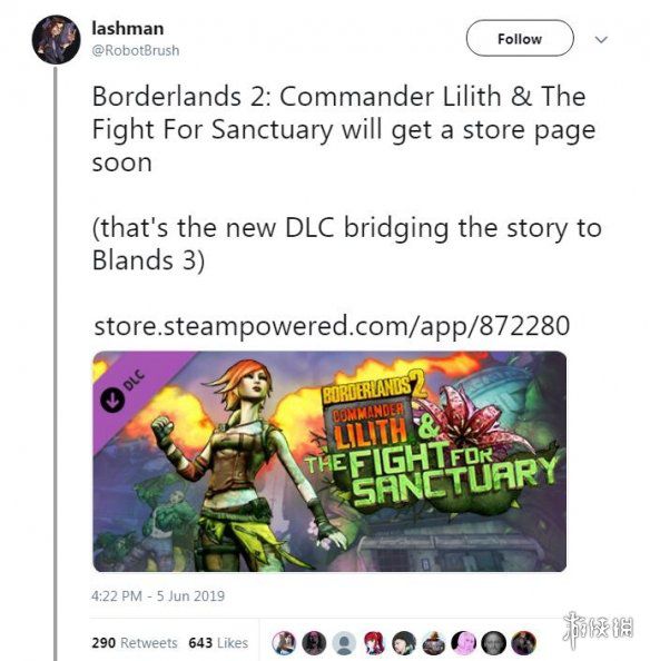 《無主之地2》全新免費DLC被Steam泄露！或將于10號正式推出