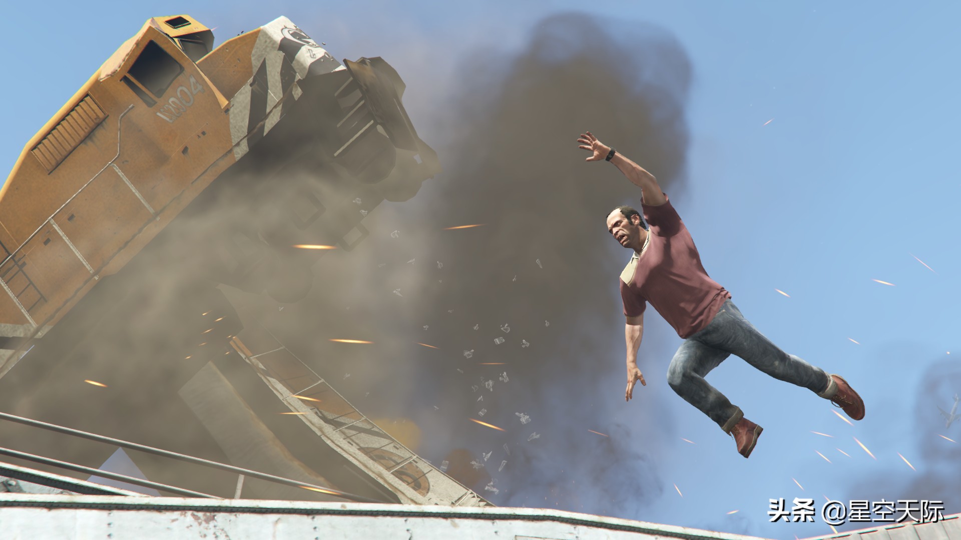 GTA5：任務讓崔佛開摩托車沖上火車，任務有點難，小星失敗好幾次