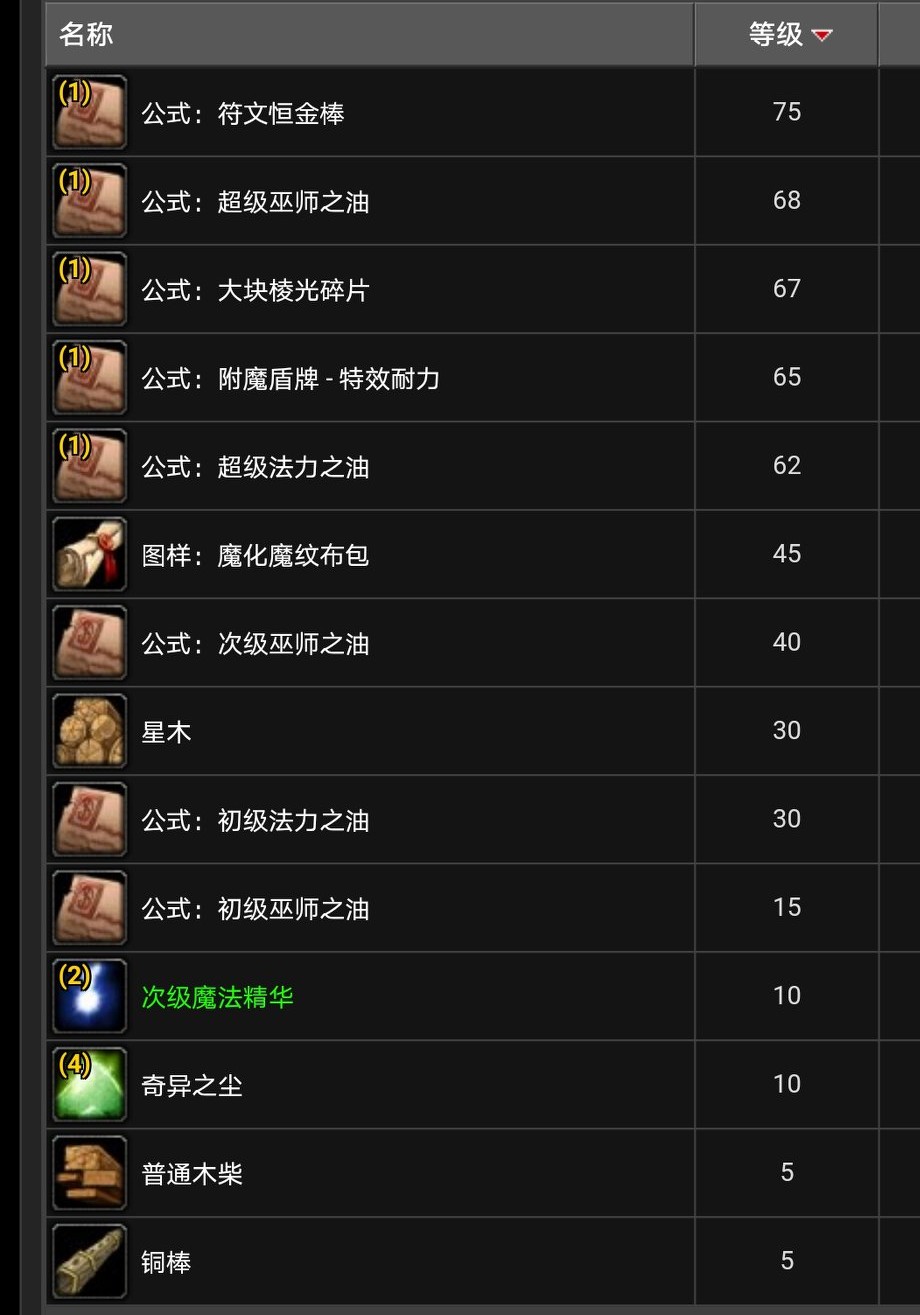 魔獸世界懷舊TBC附魔出售圖紙