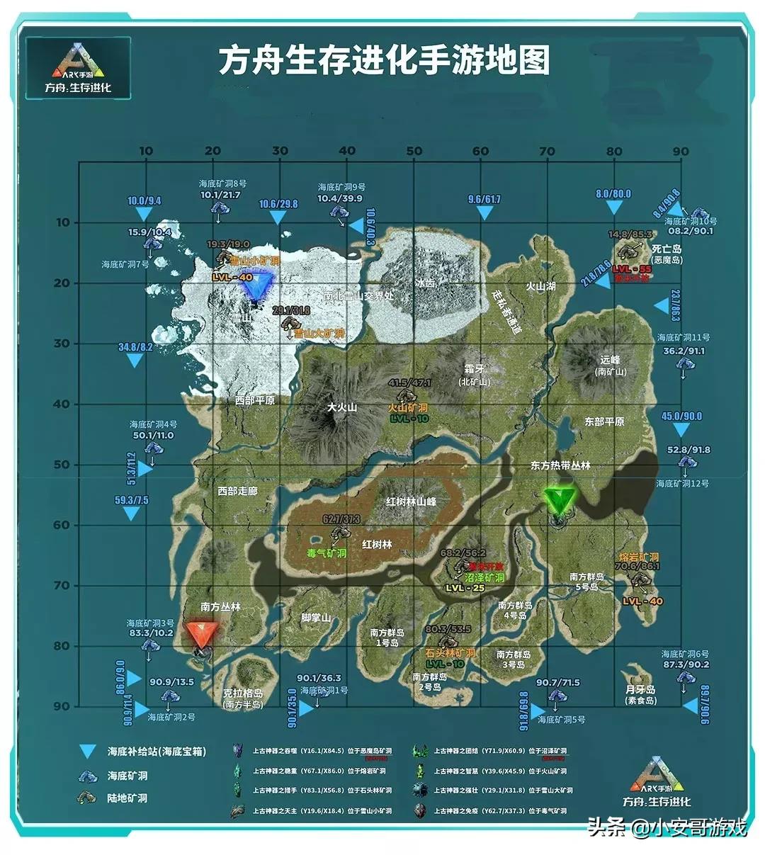 手游(方舟生存進化)地圖生物礦藏分布攻略