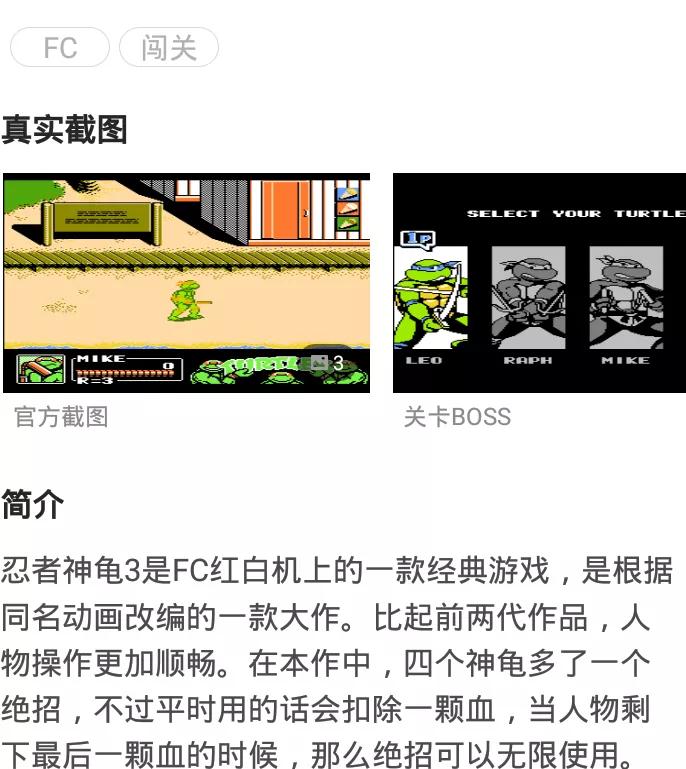FC游戲:忍者神龜3角色出招名稱介紹