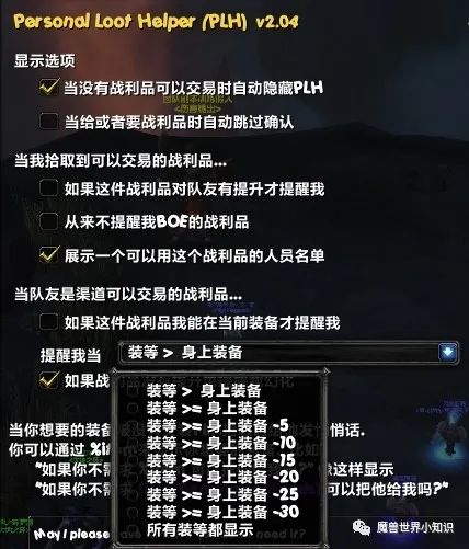 魔獸世界，毛裝備神插件，設置簡單，一鍵發送密語毛裝備