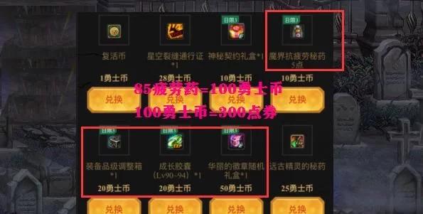 DNF：勇士幣獲取攻略，300點券換100個勇士幣，可兌換85點疲勞藥