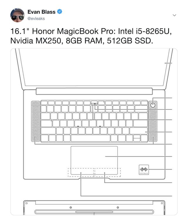 大號MateBook？榮耀筆記本曝光：16.1英寸、i5處理器和MX250顯卡