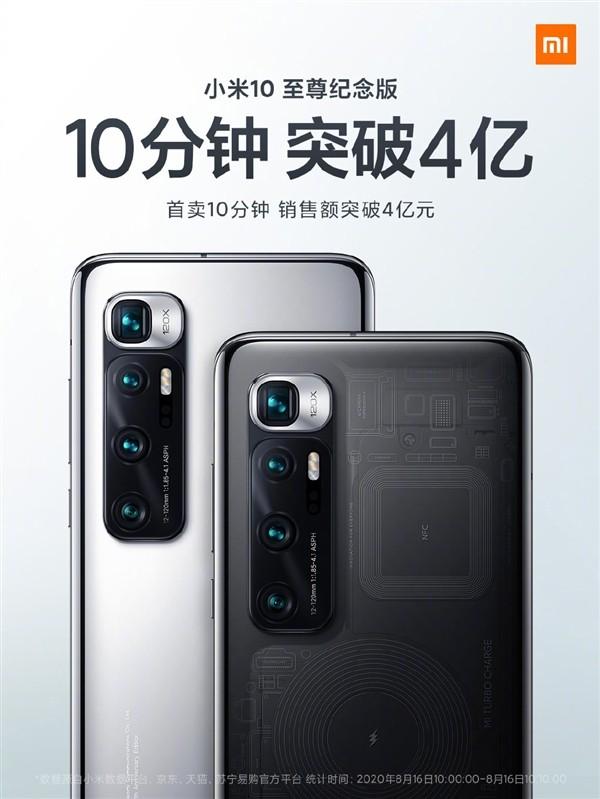 小米10至尊紀念版銷火爆 10分鐘銷售額破4億元