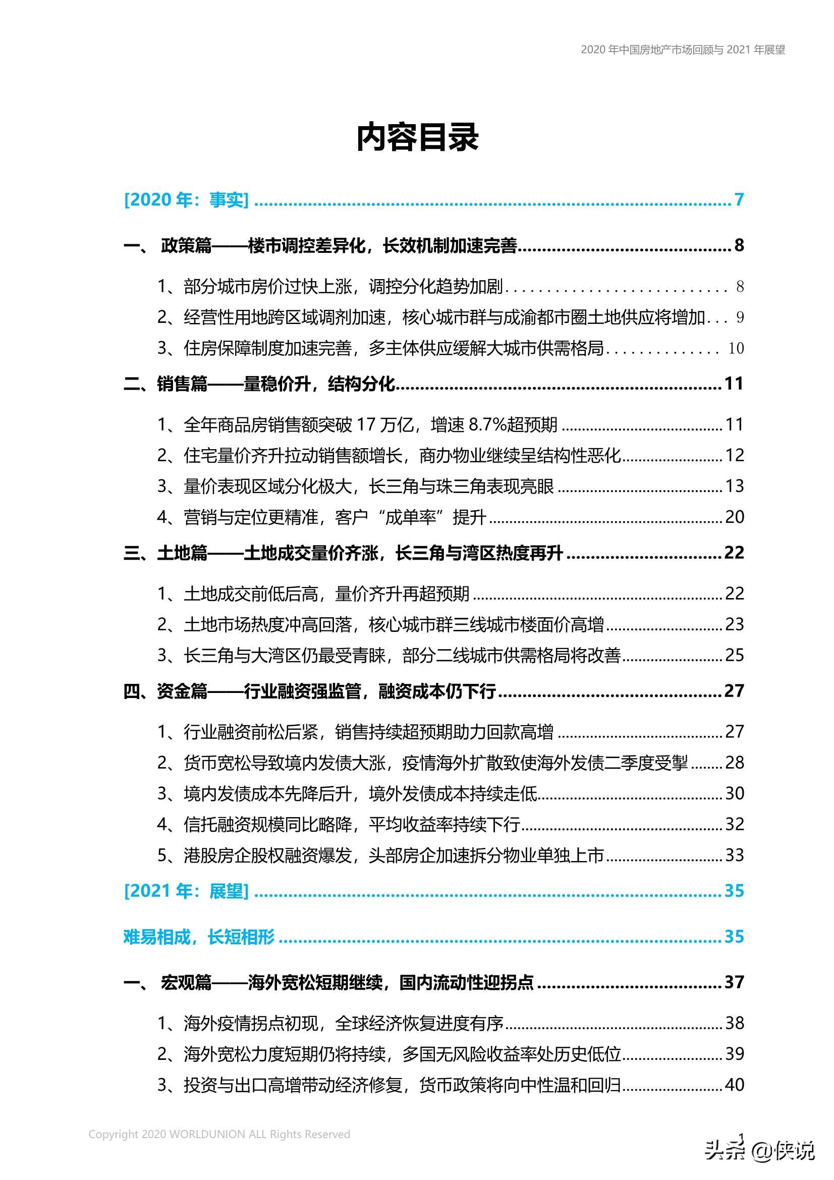 中國房地產市場2020年回顧與2021年展望（世聯行）