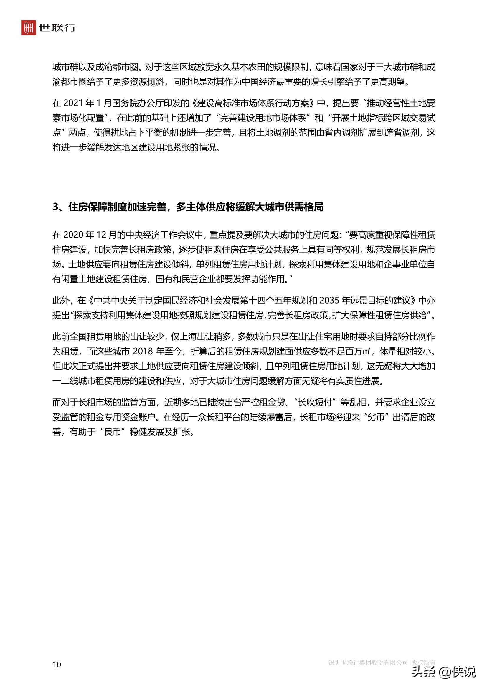 中國房地產市場2020年回顧與2021年展望（世聯行）