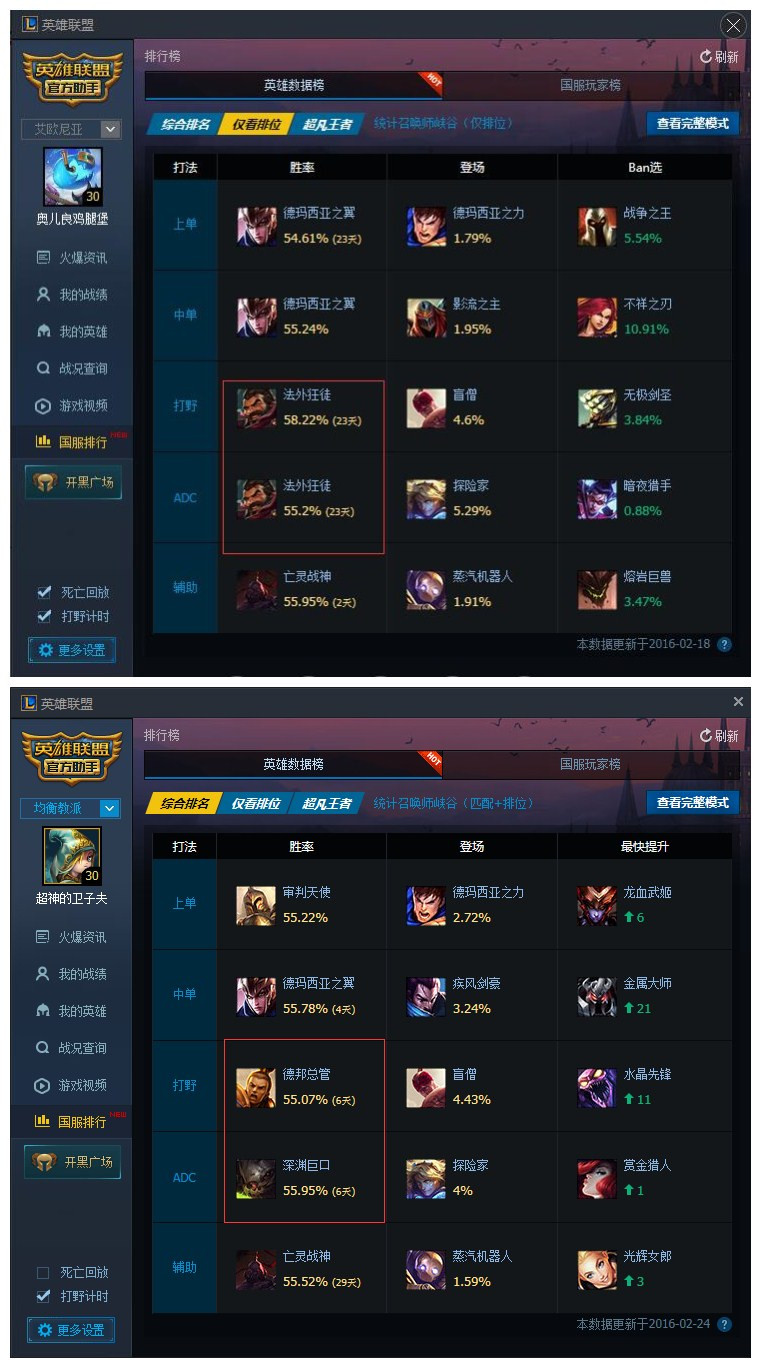 LOL官方助手TGP國服排行功能進化，大神數據一目了然！