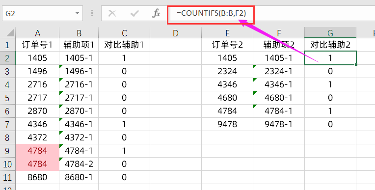 Excel中自身重復的兩列數據核對技巧