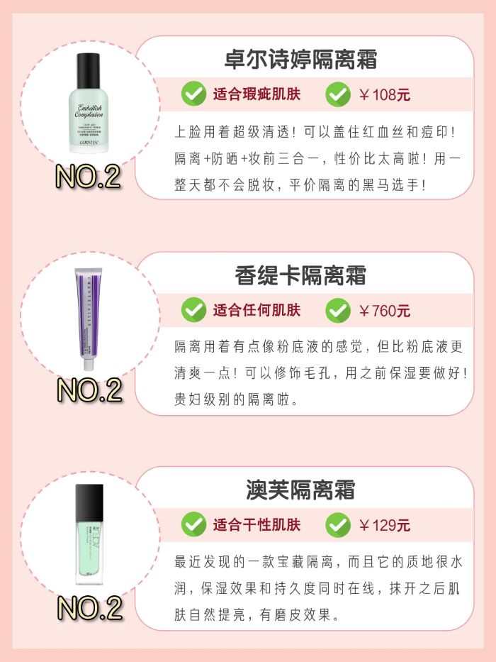 持久不脫妝隔離霜！來看看你的隔離霜排名
