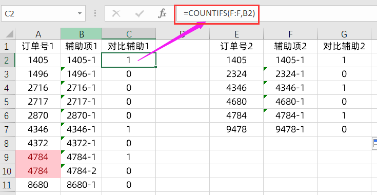 Excel中自身重復的兩列數據核對技巧