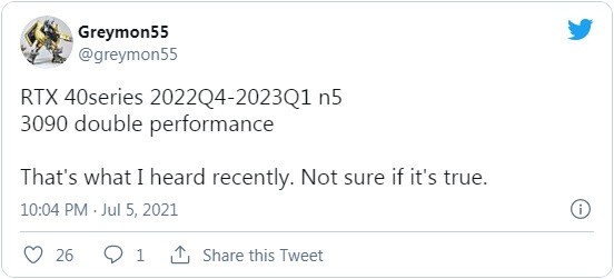 RTX 40顯卡爆料 5nm工藝 性能較RTX 3090翻倍