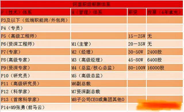阿里巴巴p7 p9是什么級別（職級體系分為P和M工資標準）