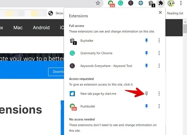 如何將擴展固定到 Google Chrome 工具欄